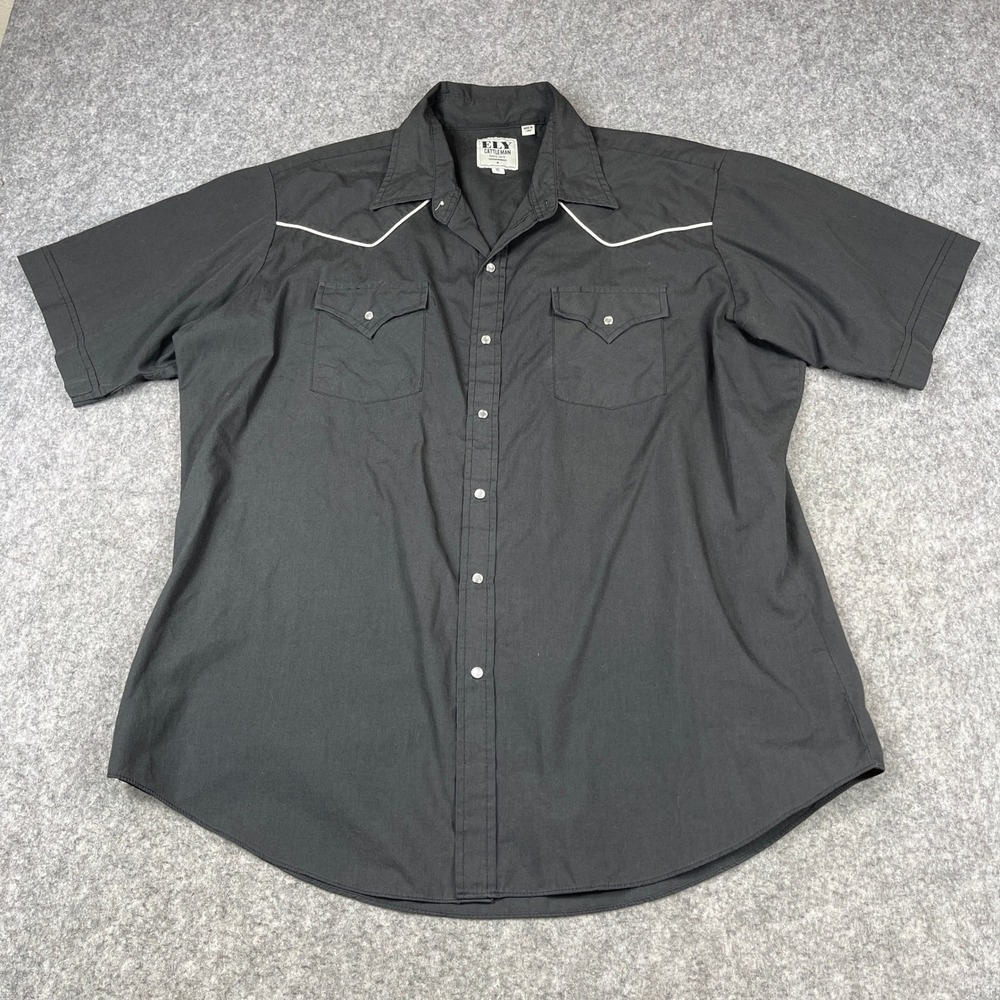 Ely Cattleman Western Pearl Snap Shirt Mens XL Black Short Sleeve Ranch Wear